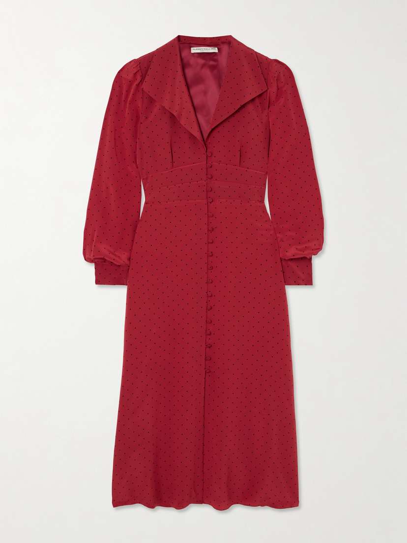Alessandra Rich Polka-dot Silk-crepe De Chine Midi Shirt Dress