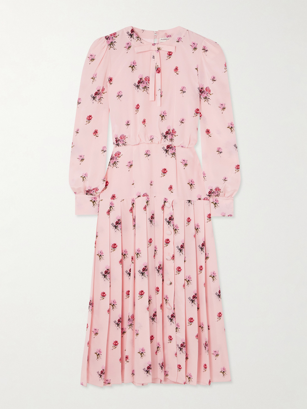 Alessandra Rich Bow-detailed Floral-print Silk Crepe De Chine Midi Dress In Pink