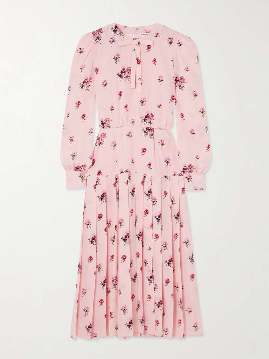 bow-detailed floral-print silk crepe de chine midi dress