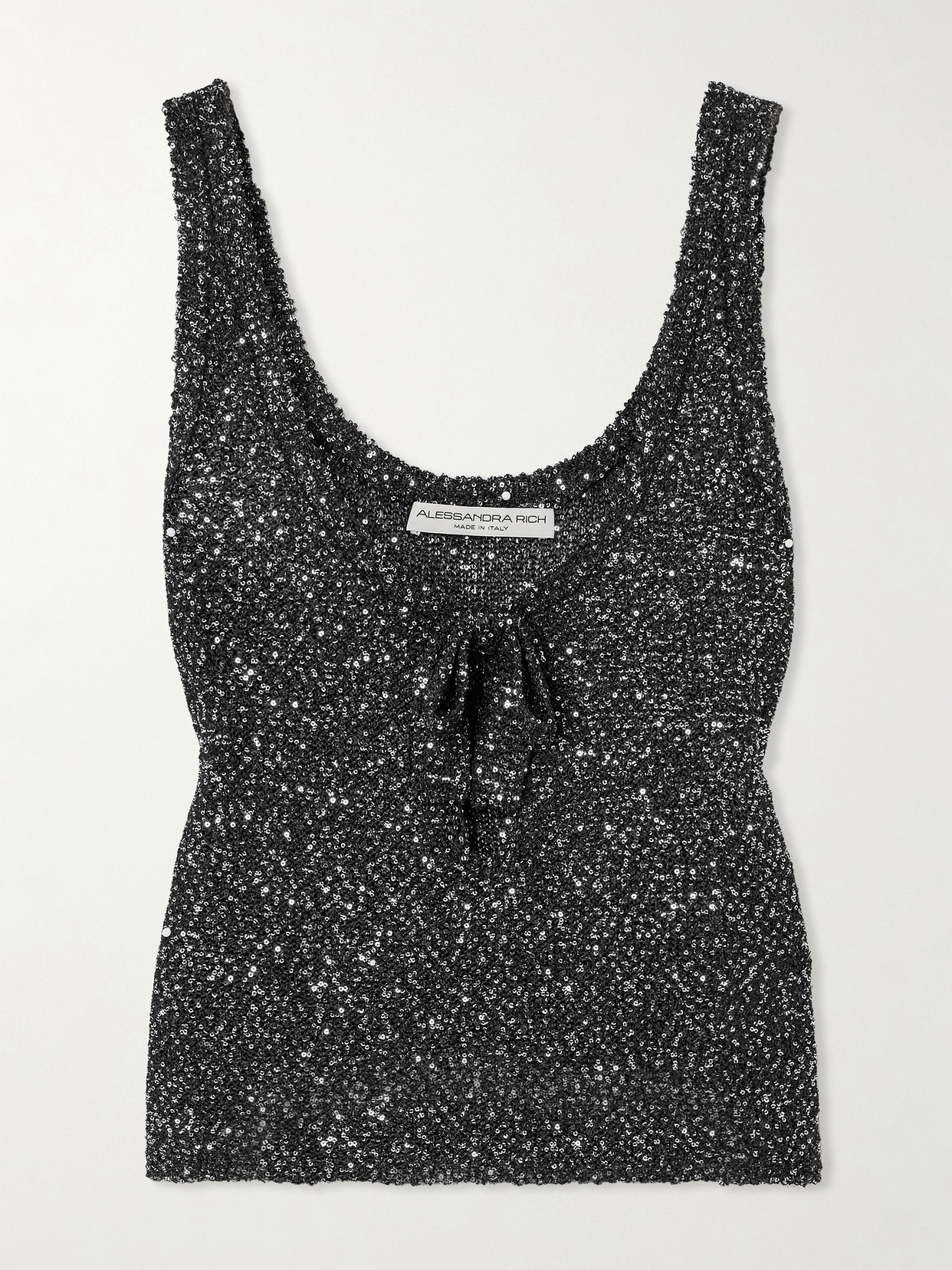 Alessandra Rich Tie-detailed Sequined Knitted Tank In Silver
