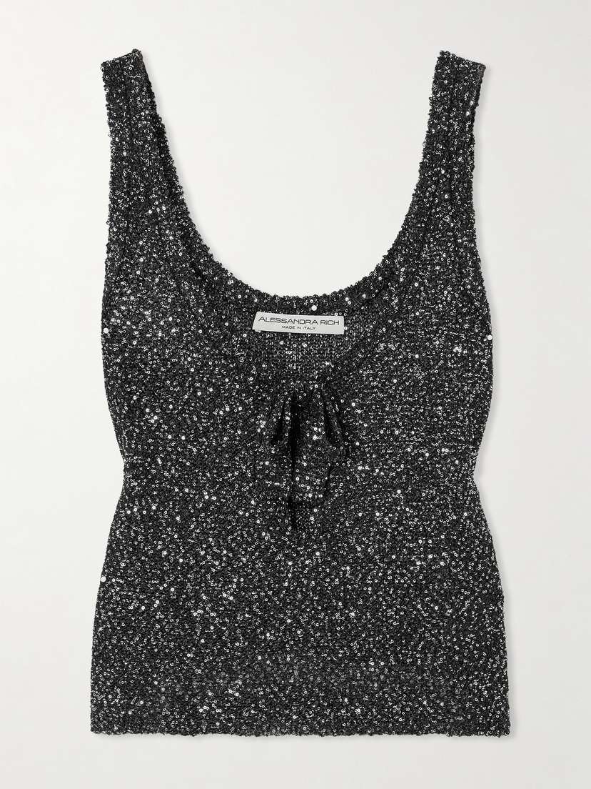 Alessandra Rich Tie-detailed Sequined Knitted Tank