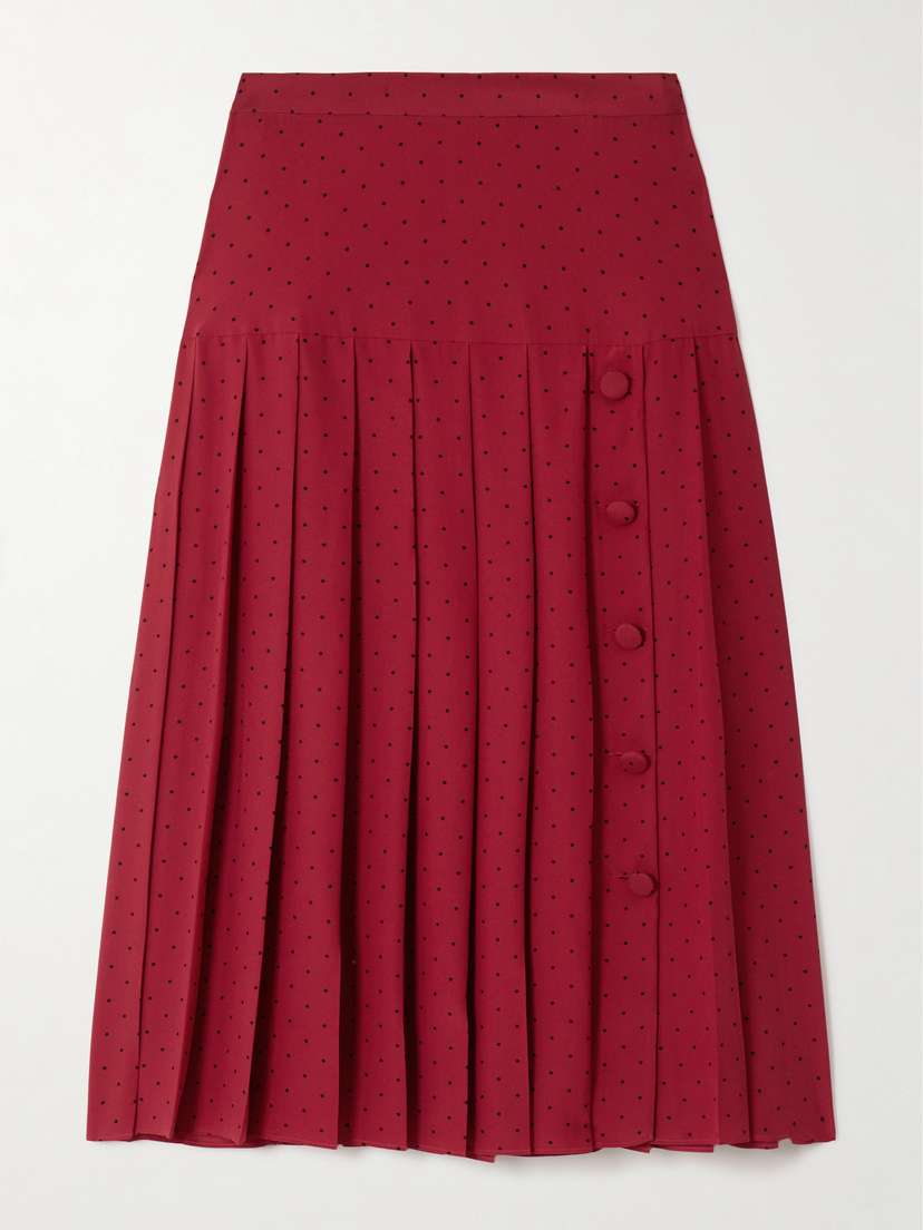 Alessandra Rich Pleated Polka-dot Silk Midi Skirt