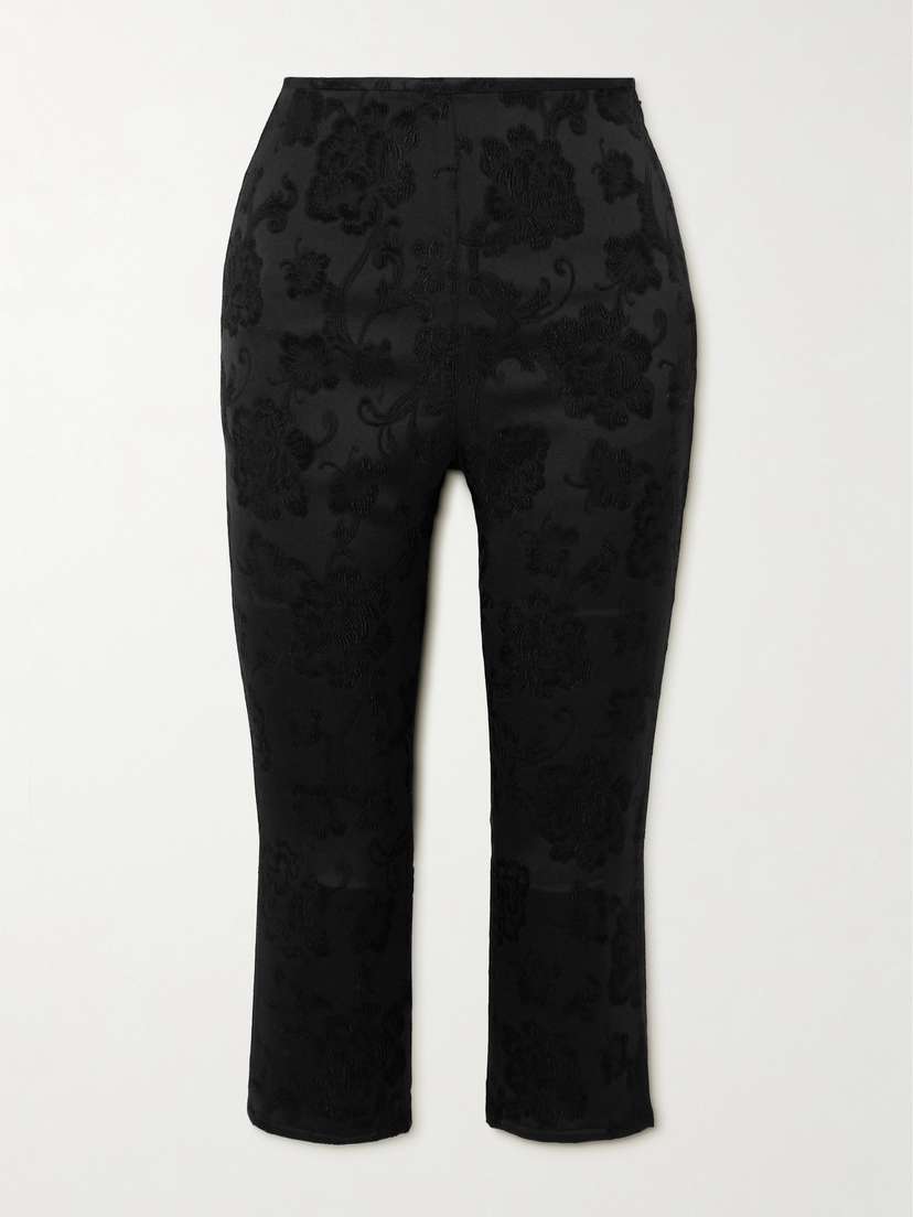 Alessandra Rich Cropped Satin-jacquard Skinny Pants