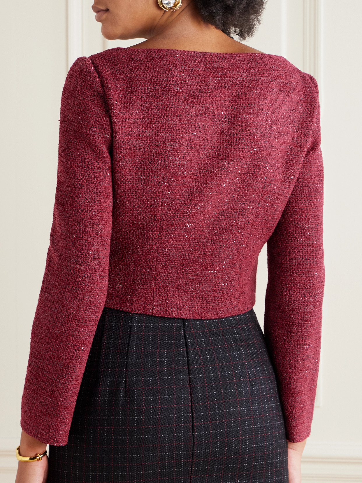 Cropped Sequin-Embellished Tweed Jacket