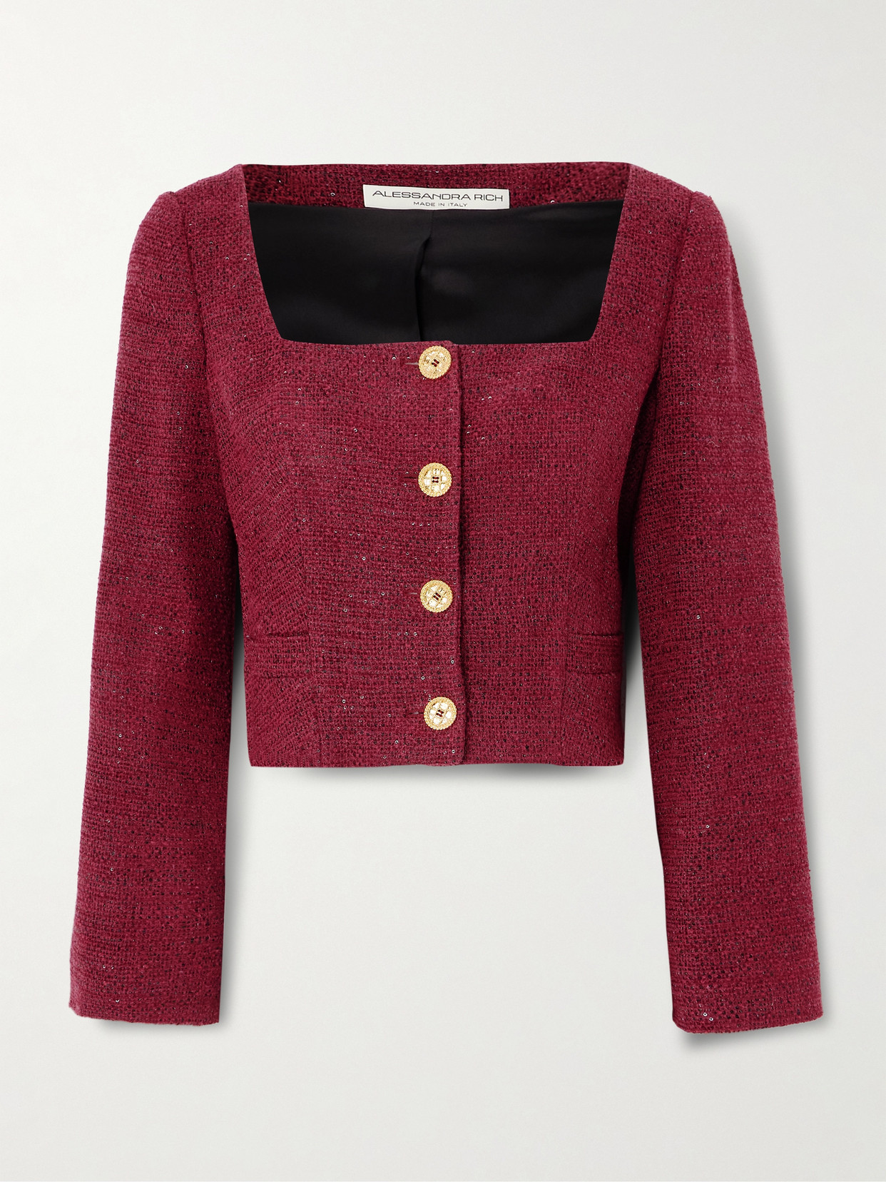 Alessandra Rich Cropped Sequin-embellished Tweed Jacket In Red