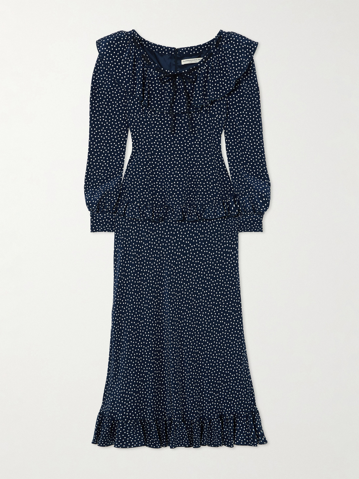 Alessandra Rich Ruffled Polka-dot Silk Crepe De Chine Midi Dress In Blue