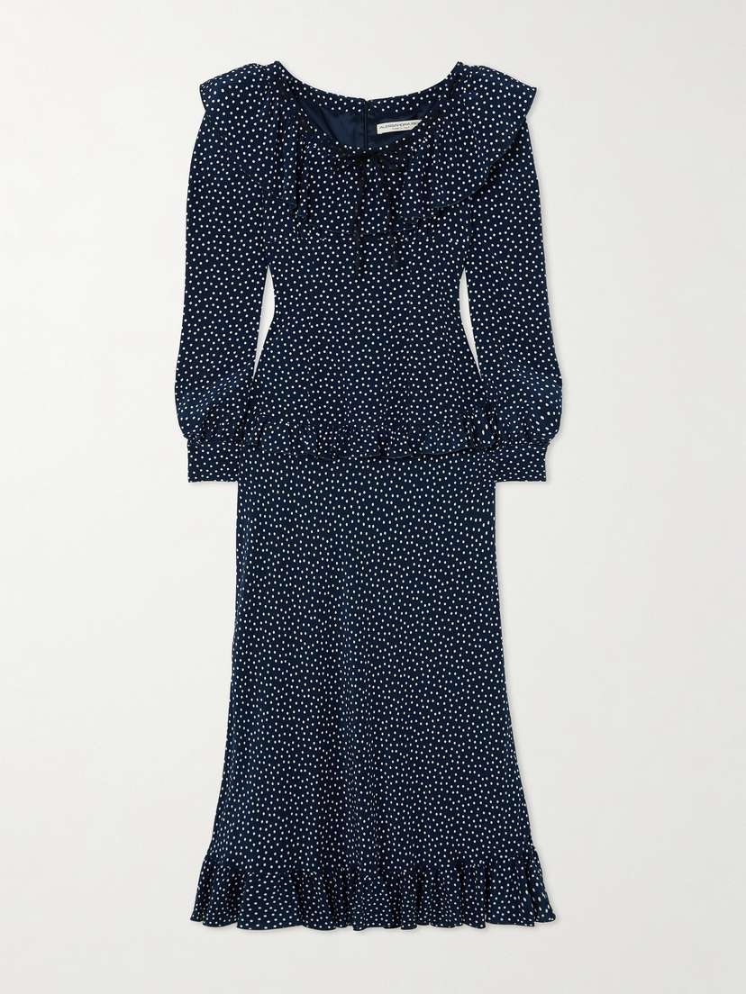 Alessandra Rich Ruffled Polka-dot Silk Crepe De Chine Midi Dress