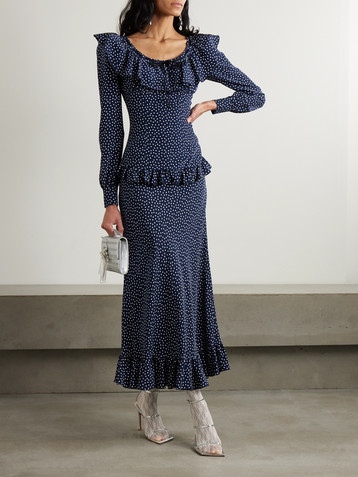 Alessandra Rich Ruffled polka-dot silk crepe de chine midi dress