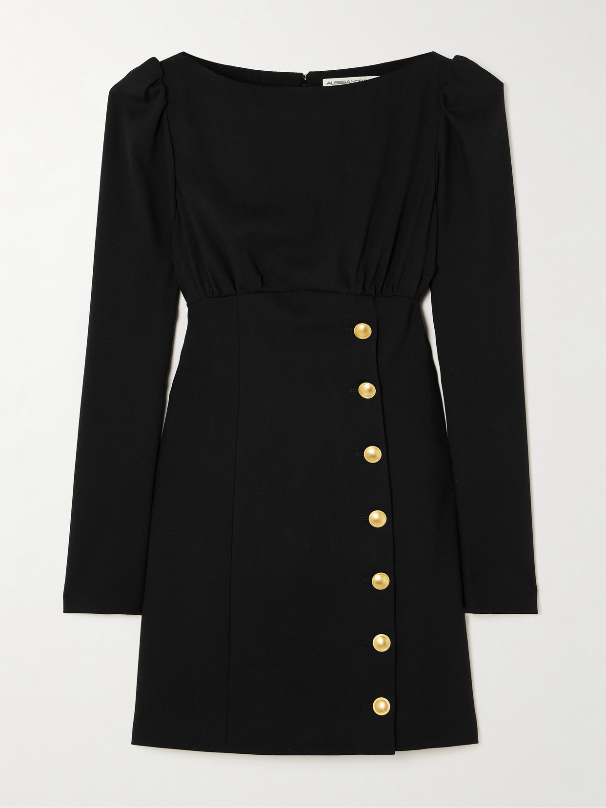 Shop Alessandra Rich Button-embellished Wool-blend Mini Dress In Black