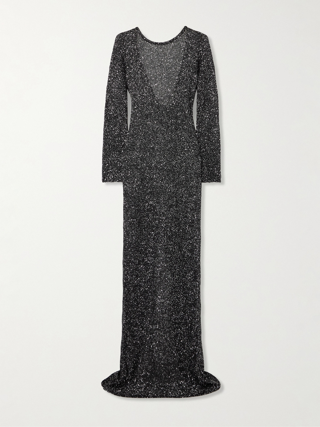 Alessandra Rich - Open-back Sequin-embellished Knitted Maxi Dress - Black