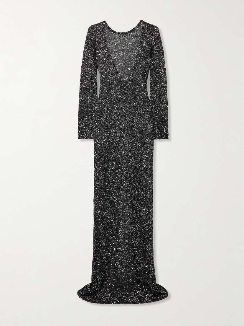 Alessandra Rich Open-back Sequin-embellished Knitted Maxi Dress