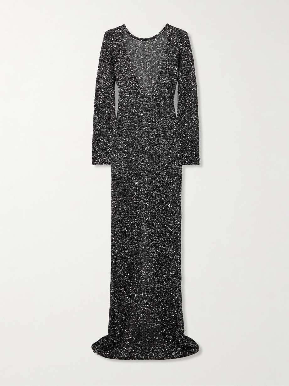 open-back sequin-embellished knitted maxi dress