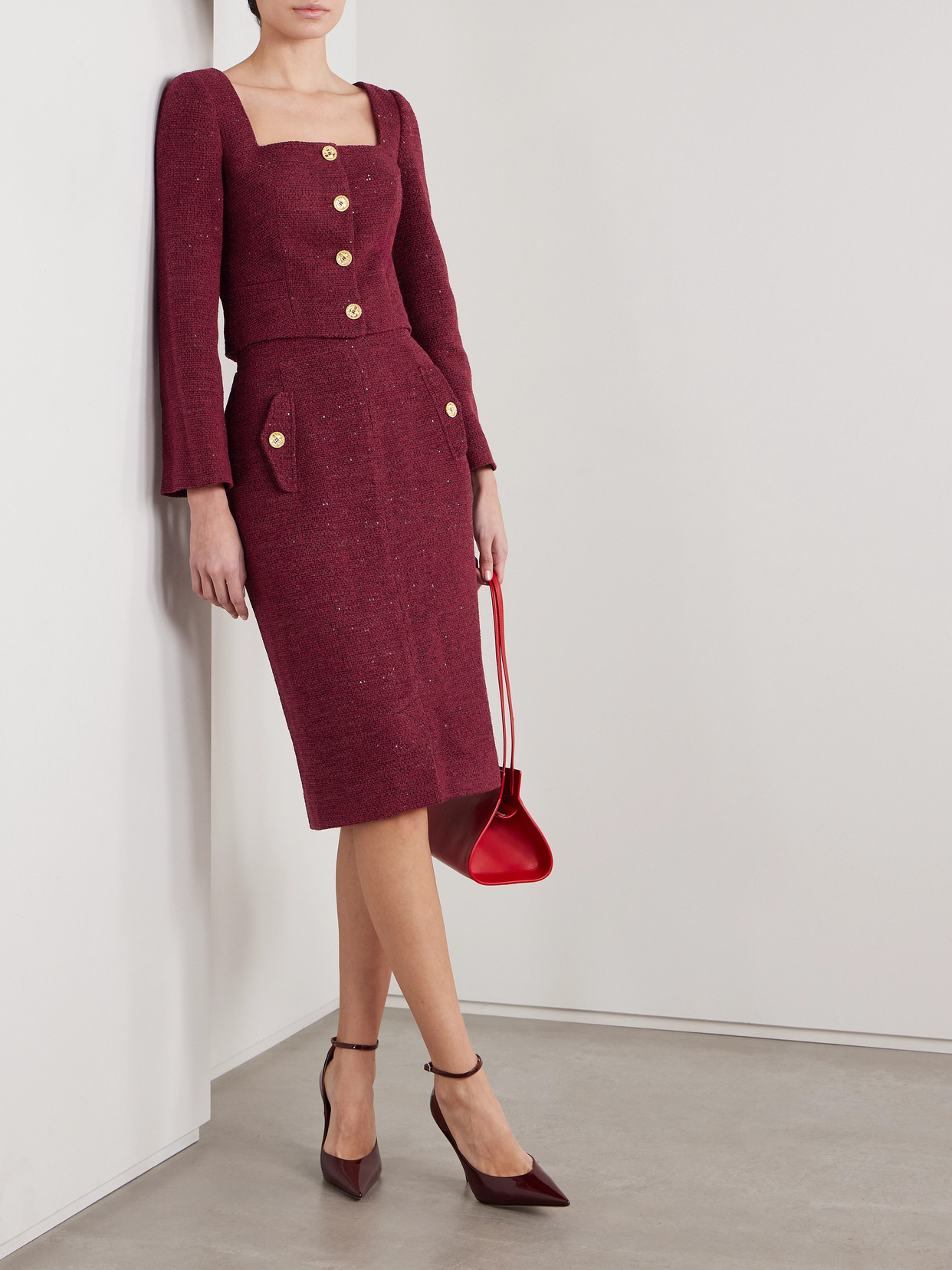 Sequin-Embellished Tweed Skirt