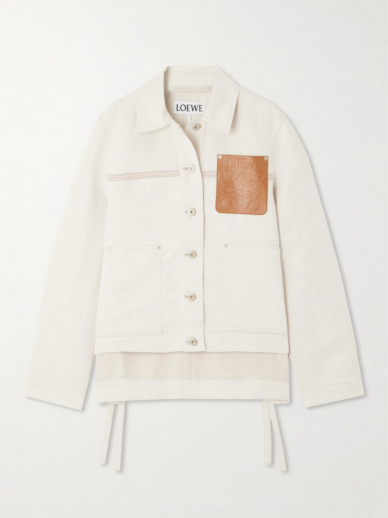 Loewe - Asymmetric Leather-trimmed Cotton And Linen-blend Drill Jacket - Cream