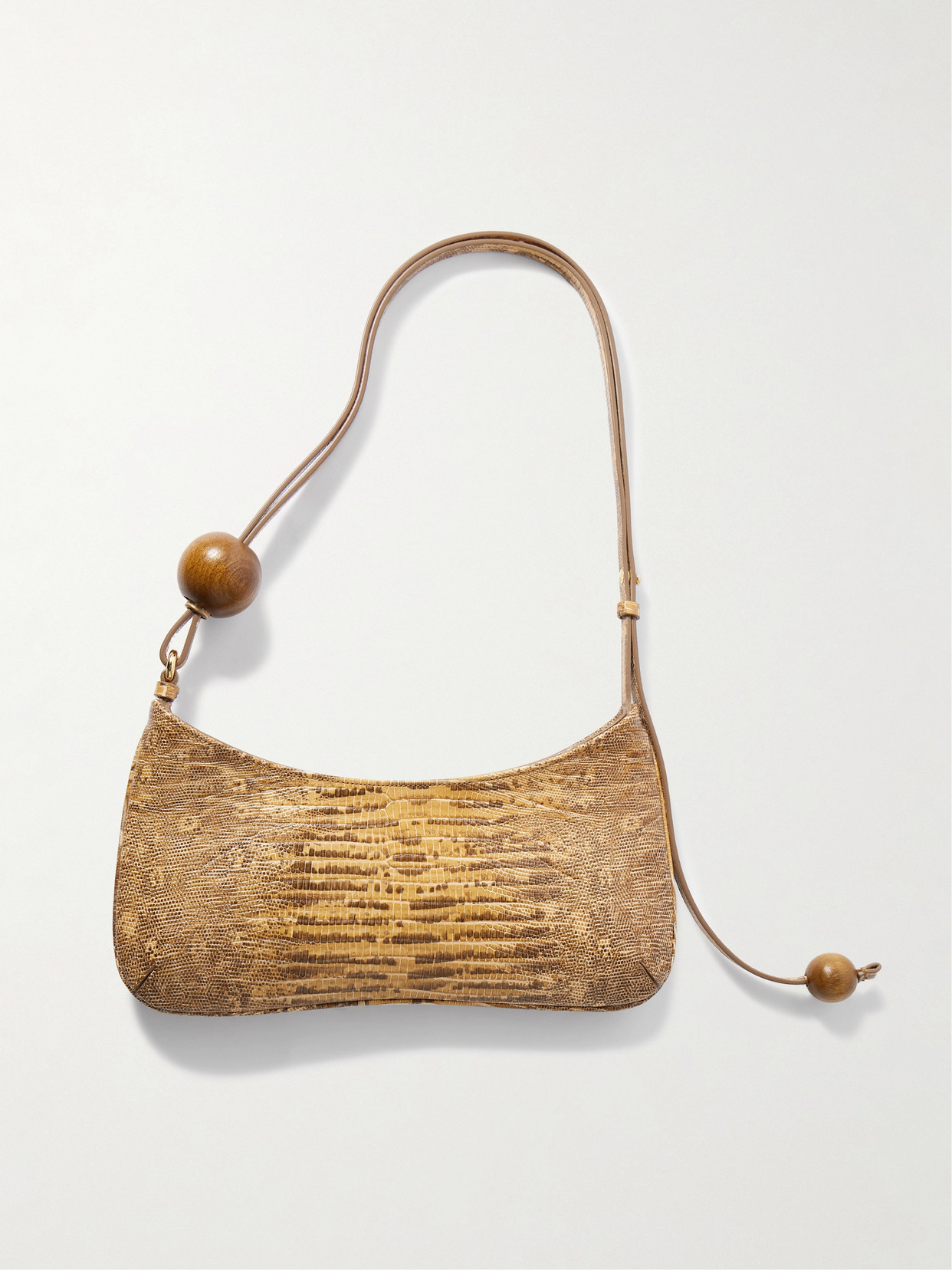 Jacquemus Le Bisou Perle Embellished Snake-effect Leather Shoulder Bag In Neutral