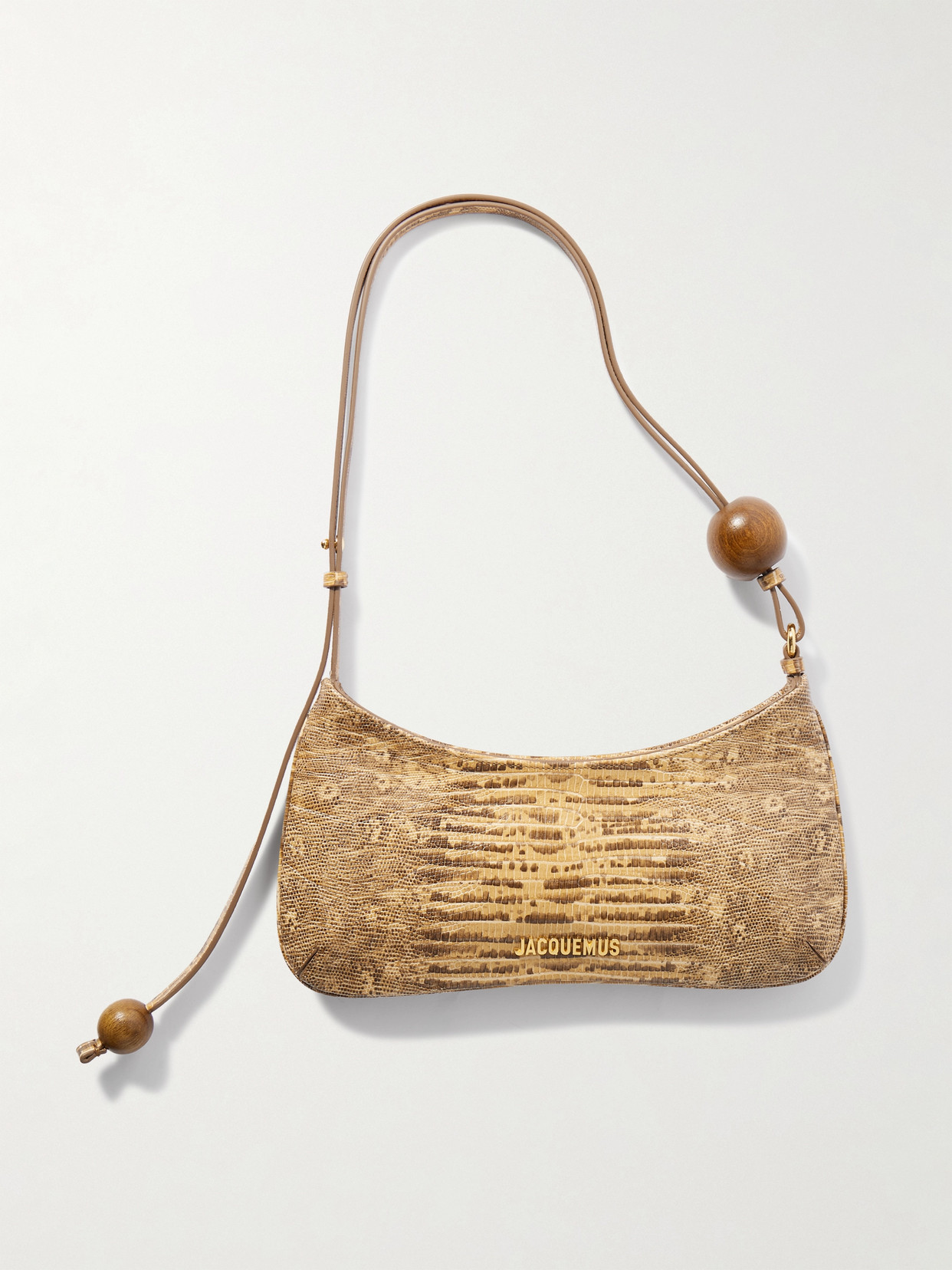 Jacquemus Le Bisou Perle Embellished Snake-effect Leather Shoulder Bag In Neutral