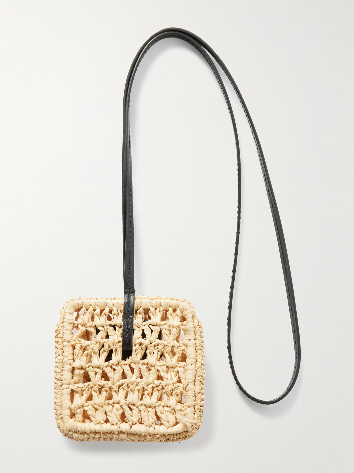 JACQUEMUS PORTE SPIAGGIA EMBELLISHED RAFFIA AND LEATHER EARBUD CASE
