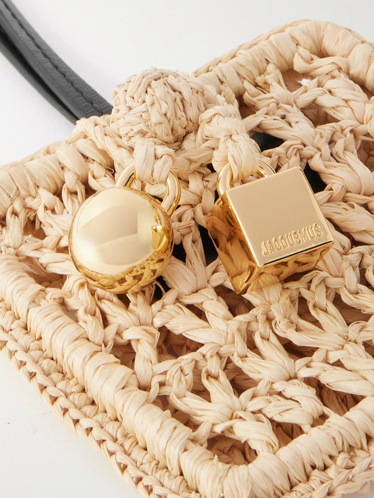 JACQUEMUS PORTE SPIAGGIA EMBELLISHED RAFFIA AND LEATHER EARBUD CASE