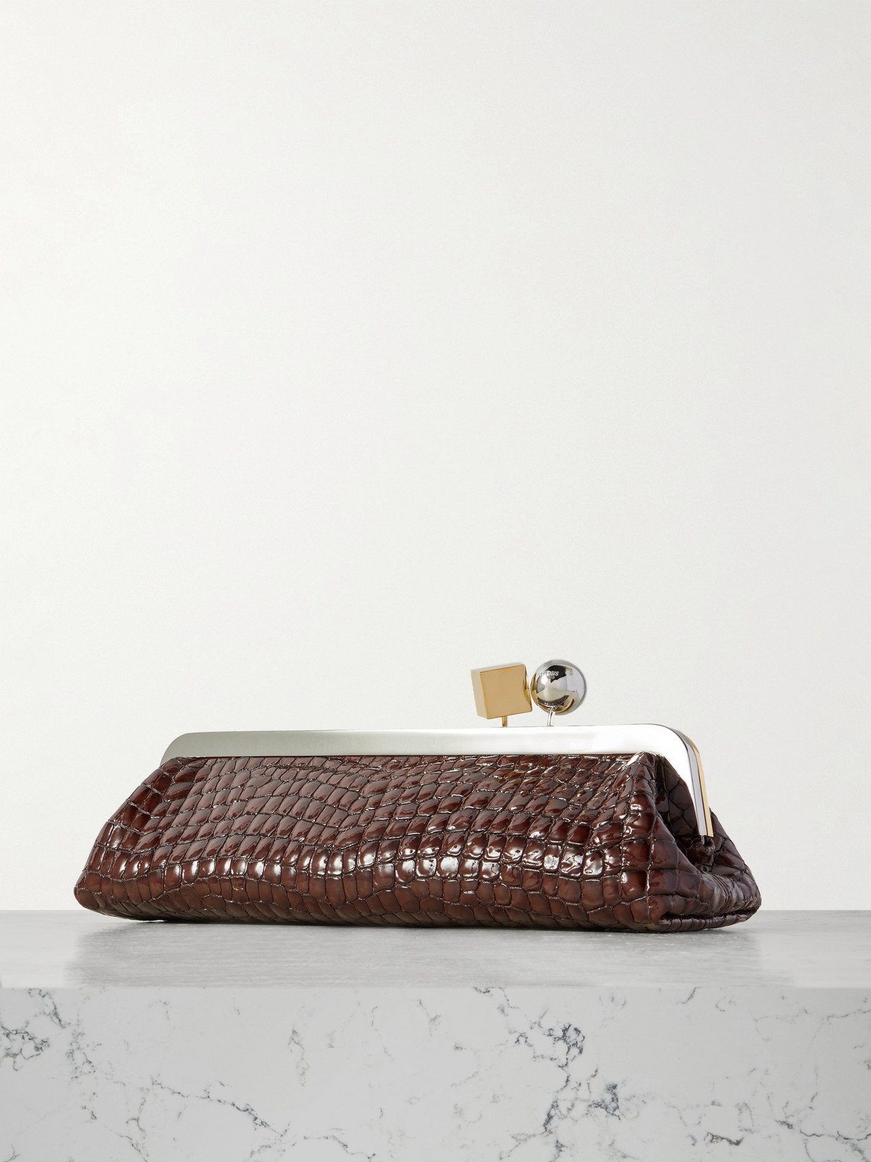 Jacquemus Salon Croc-effect Leather Shoulder Bag In Brown