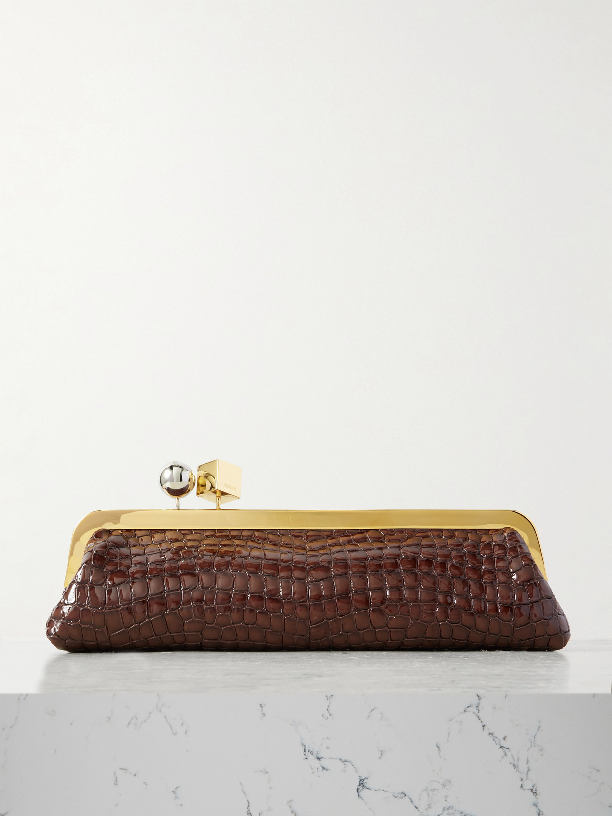 Jacquemus Salon Croc-effect Leather Shoulder Bag In Brown