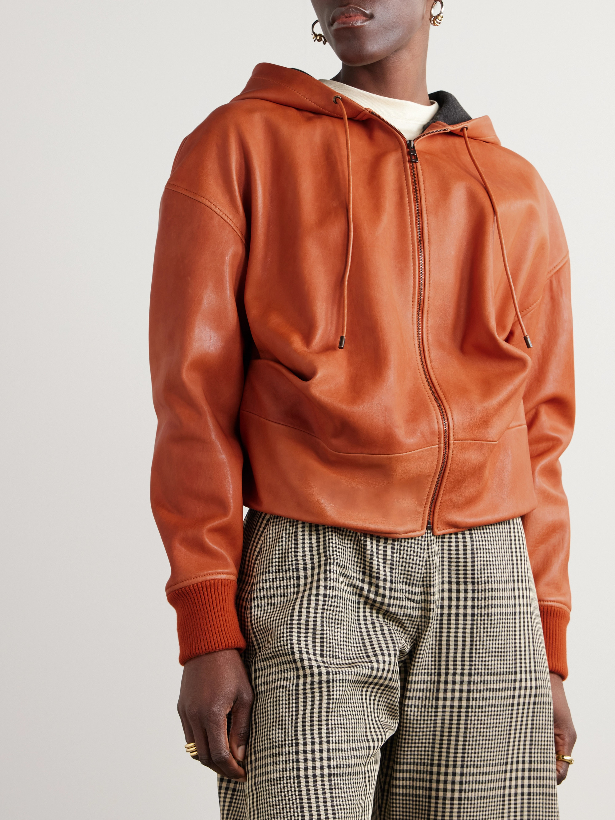 Loewe - Hooded draped leather jacket | Plush