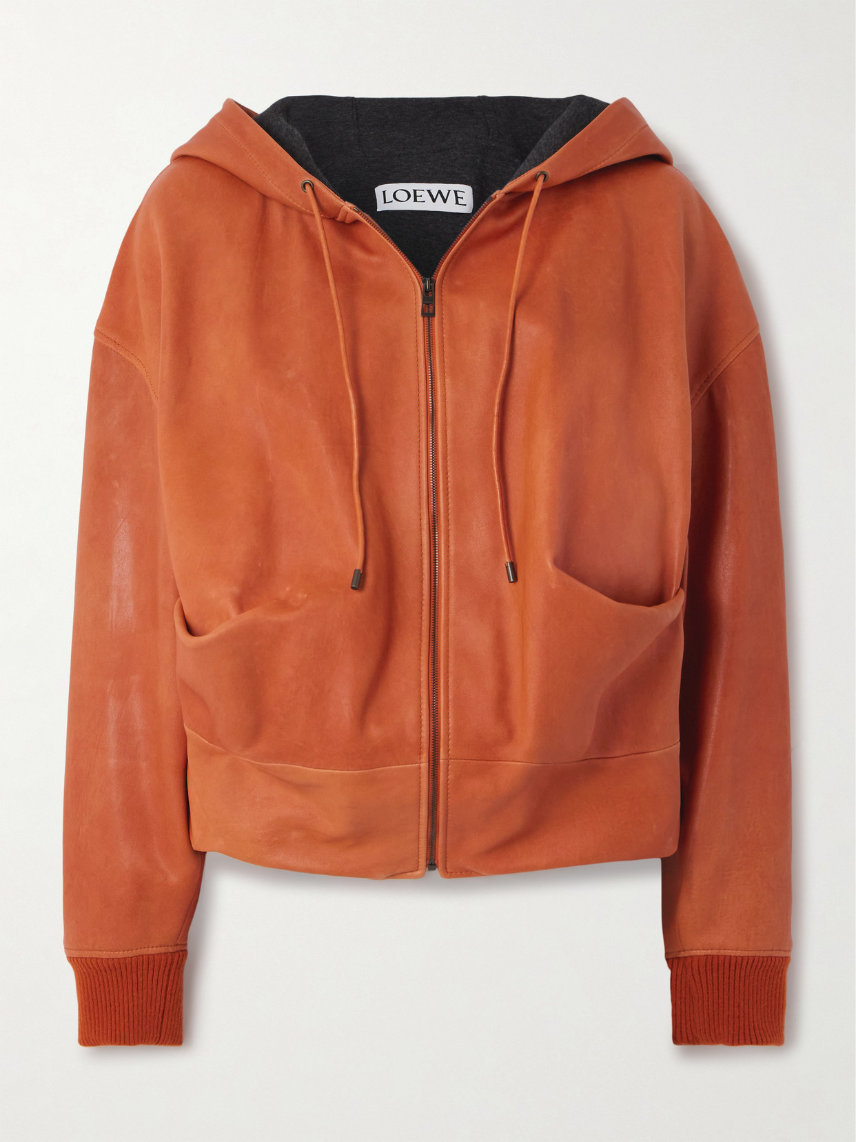 Loewe Leather Draped Hoodie In Orange