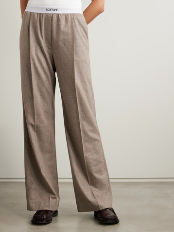 Loewe Stretch jacquard-trimmed pleated wool and cashmere-blend straight-leg pants