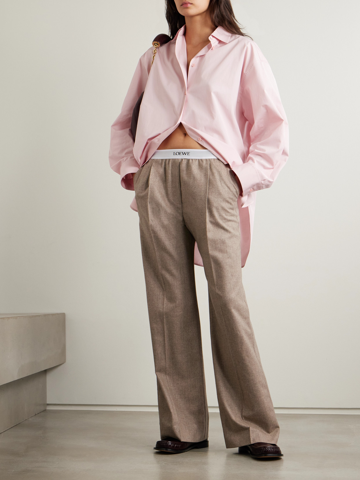 Loewe Wool And Cashmere Wide-leg Pants In Neutrals