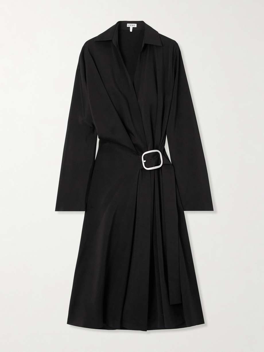 wrap-effect belted woven midi shirt dress