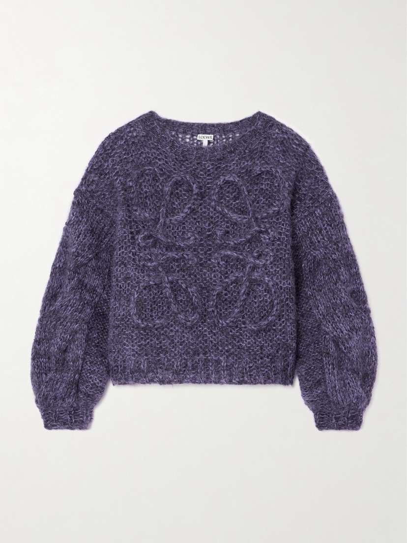 Loewe Anagram Embroidered Cable-knit Mohair-blend Sweater
