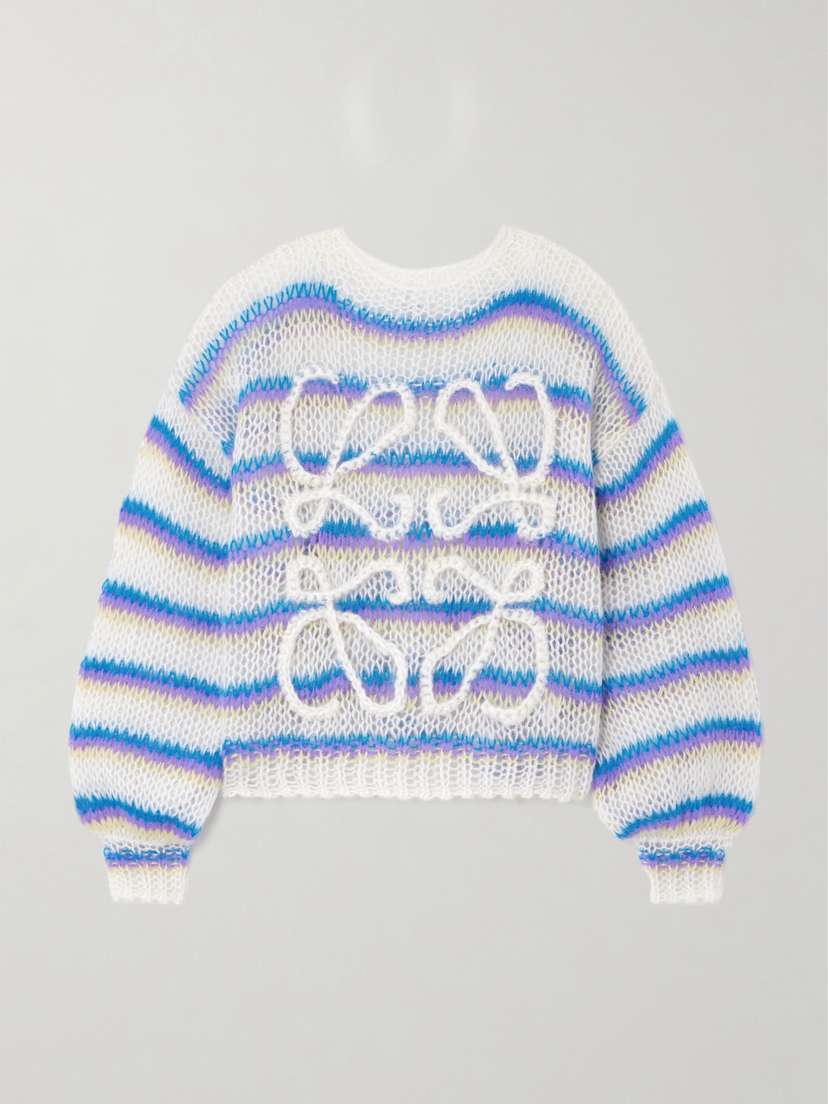 Loewe Anagram Embroidered Striped Mohair-blend Sweater