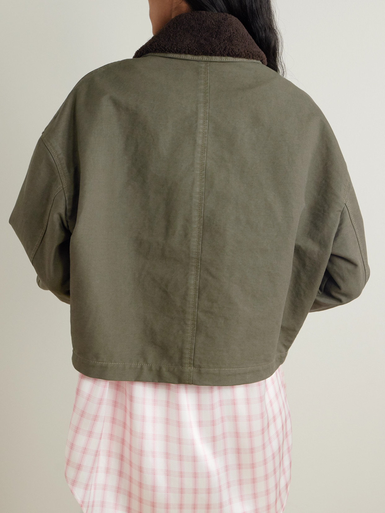 Loewe Shearling-trimmed Cotton-drill Jacket In Green