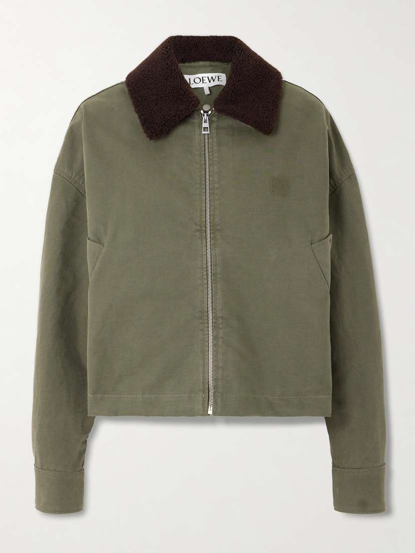 Loewe Shearling-trimmed Cotton-drill Jacket