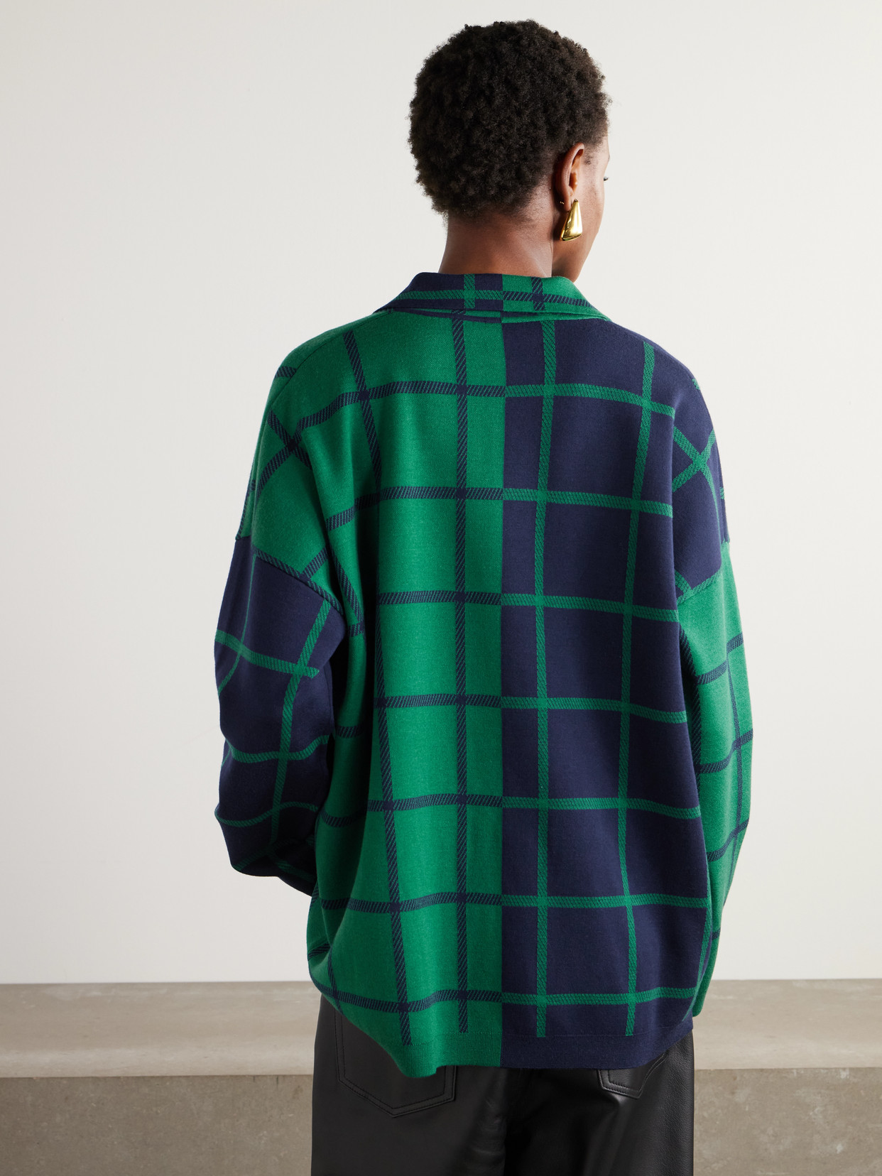 Loewe + Suna Fujita Embroidered Checked Knitted Polo Shirt In Green