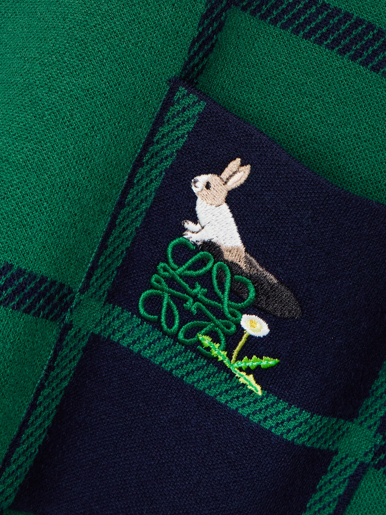 Loewe + Suna Fujita Embroidered Checked Knitted Polo Shirt In Green