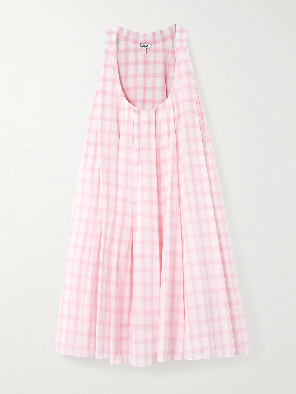 Loewe Pleated Checked Cotton-voile Mini Dress In Pink