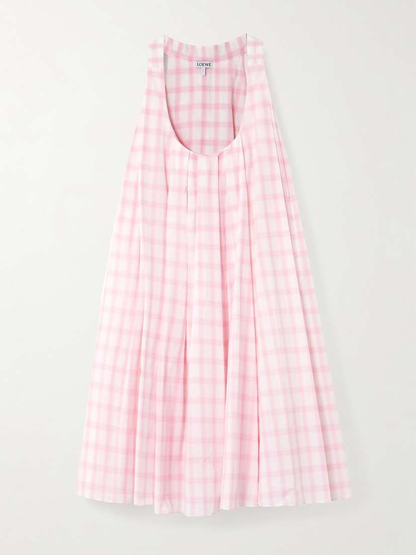 Loewe Pleated Checked Cotton-voile Mini Dress