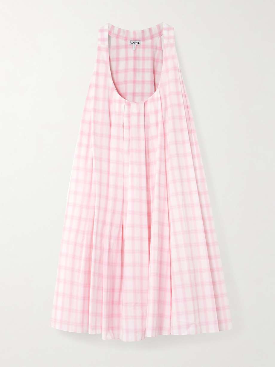 pleated checked cotton-voile mini dress