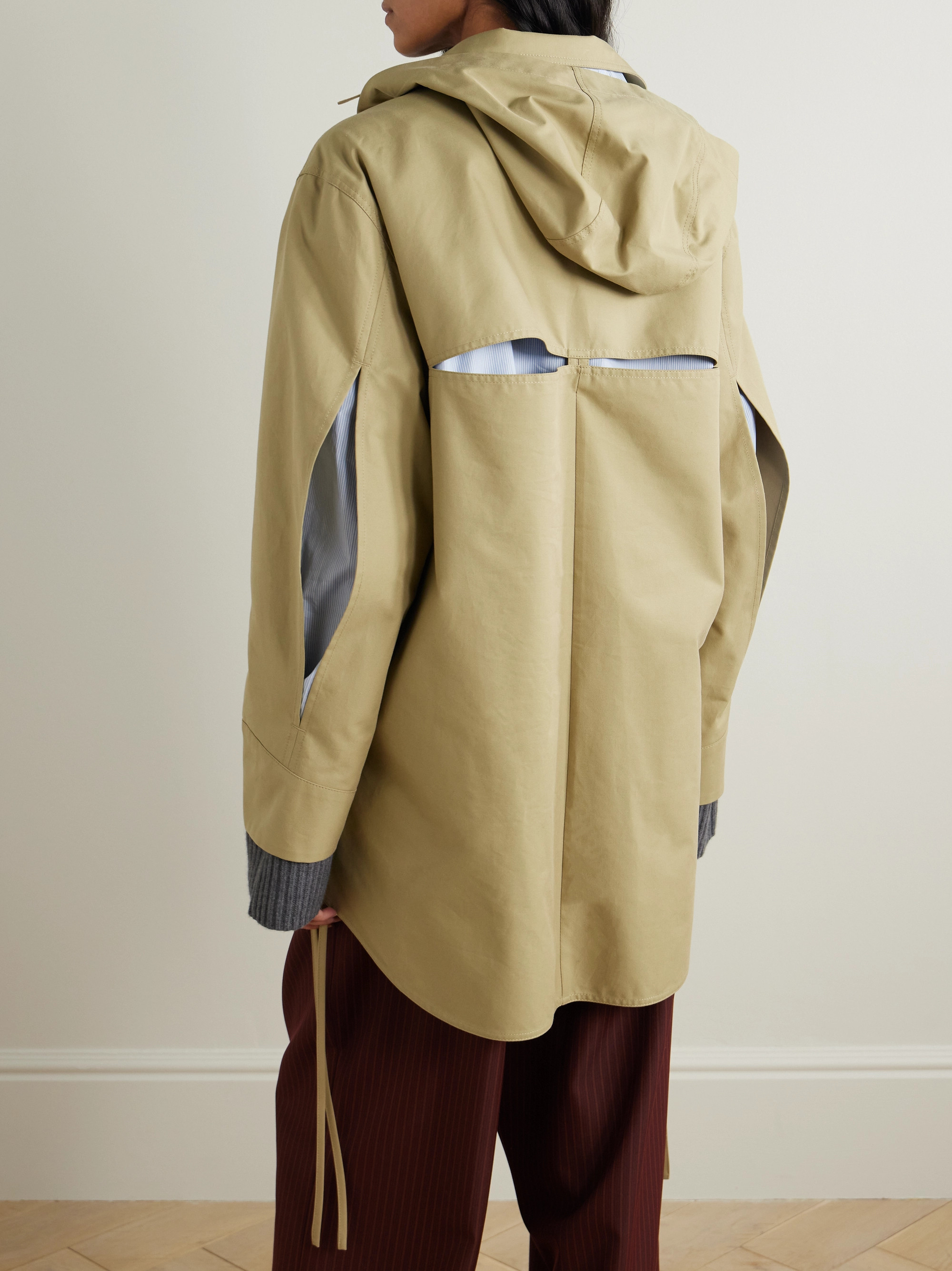 ジャケット・アウター LOEWE ANAGRAM hooded coat Loewe - Anagram hooded cutout leather and poplin-trimmed cotton