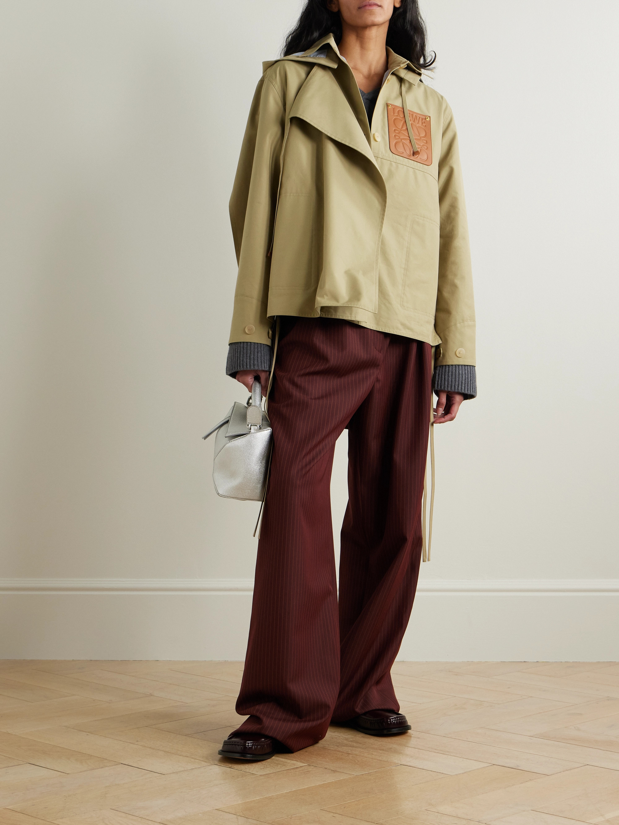 Loewe - Anagram hooded cutout leather and poplin-trimmed cotton