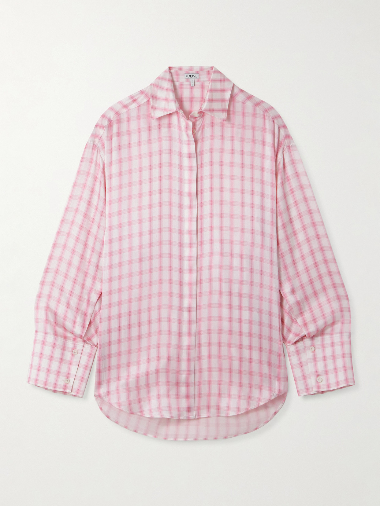 Loewe Oversized Embroidered Checked Silk Shirt In Pink