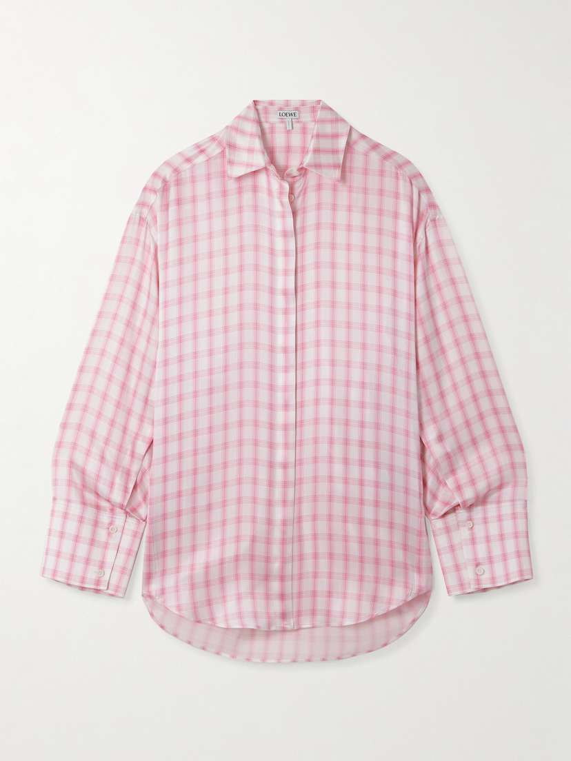 Loewe Oversized Embroidered Checked Silk Shirt