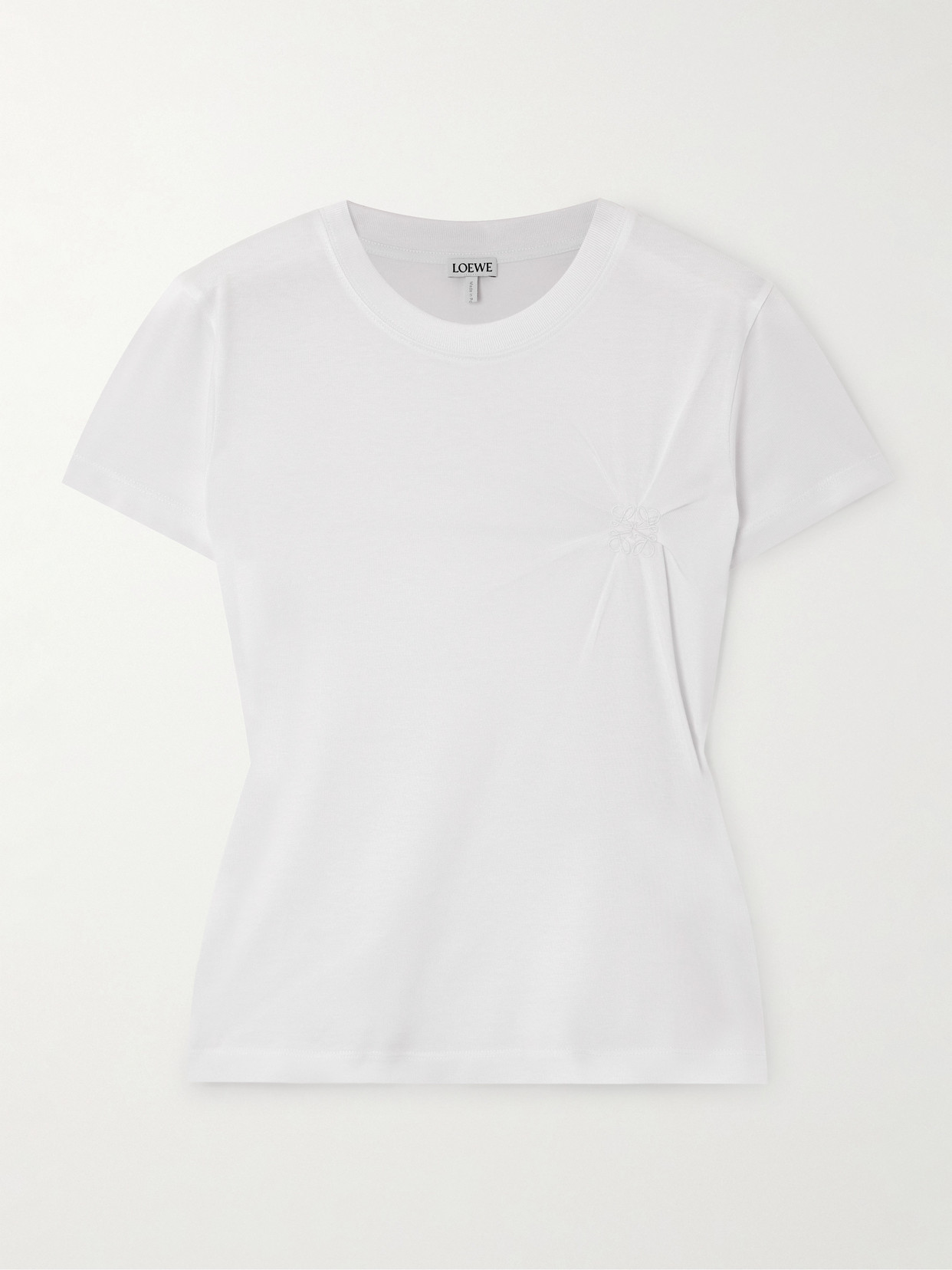Loewe Gathered Embroidered Cotton-blend Piqué T-shirt In White