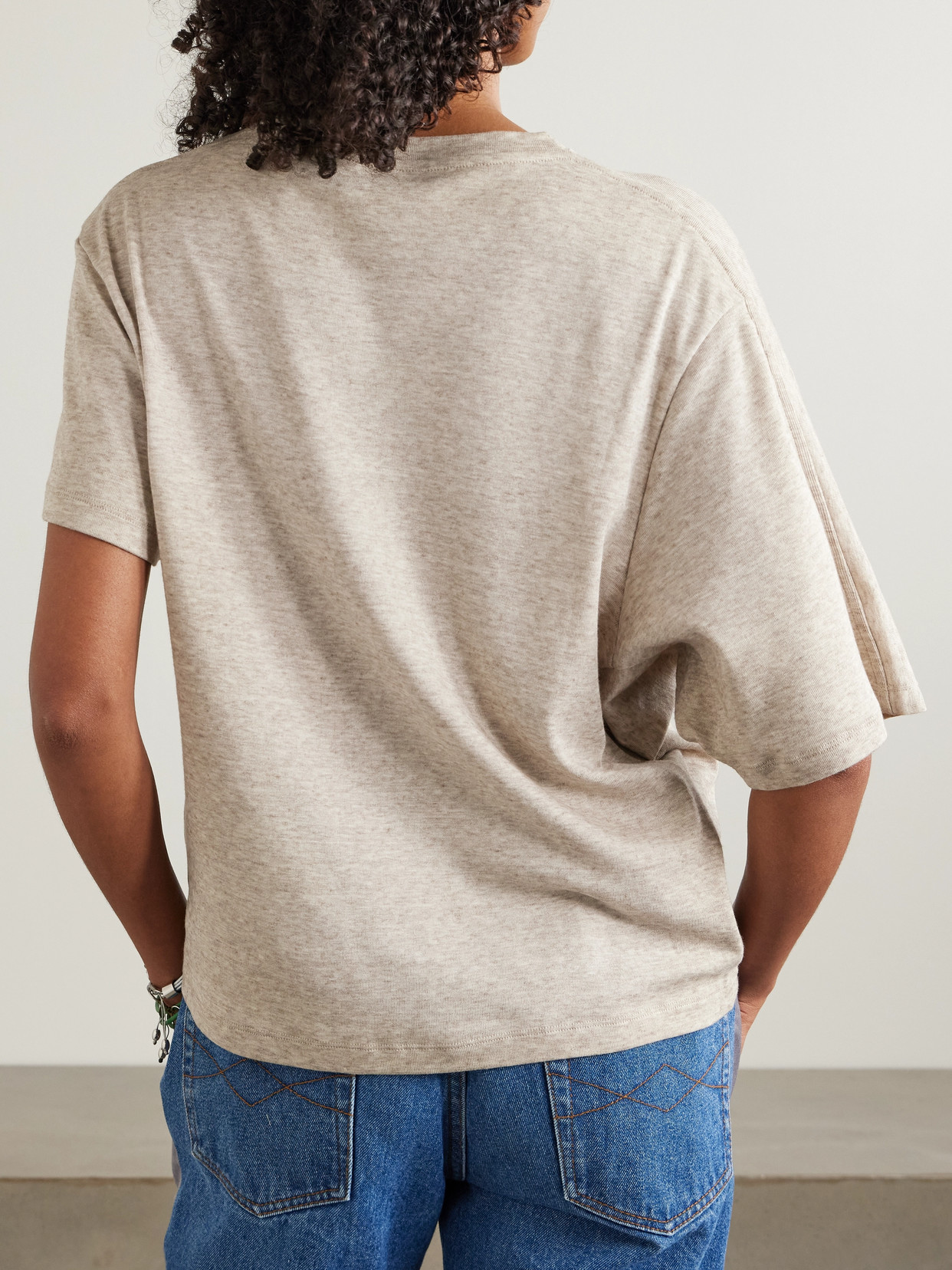 Loewe Embroidered Draped Cotton And Wool-blend Jersey T-shirt In Neutrals