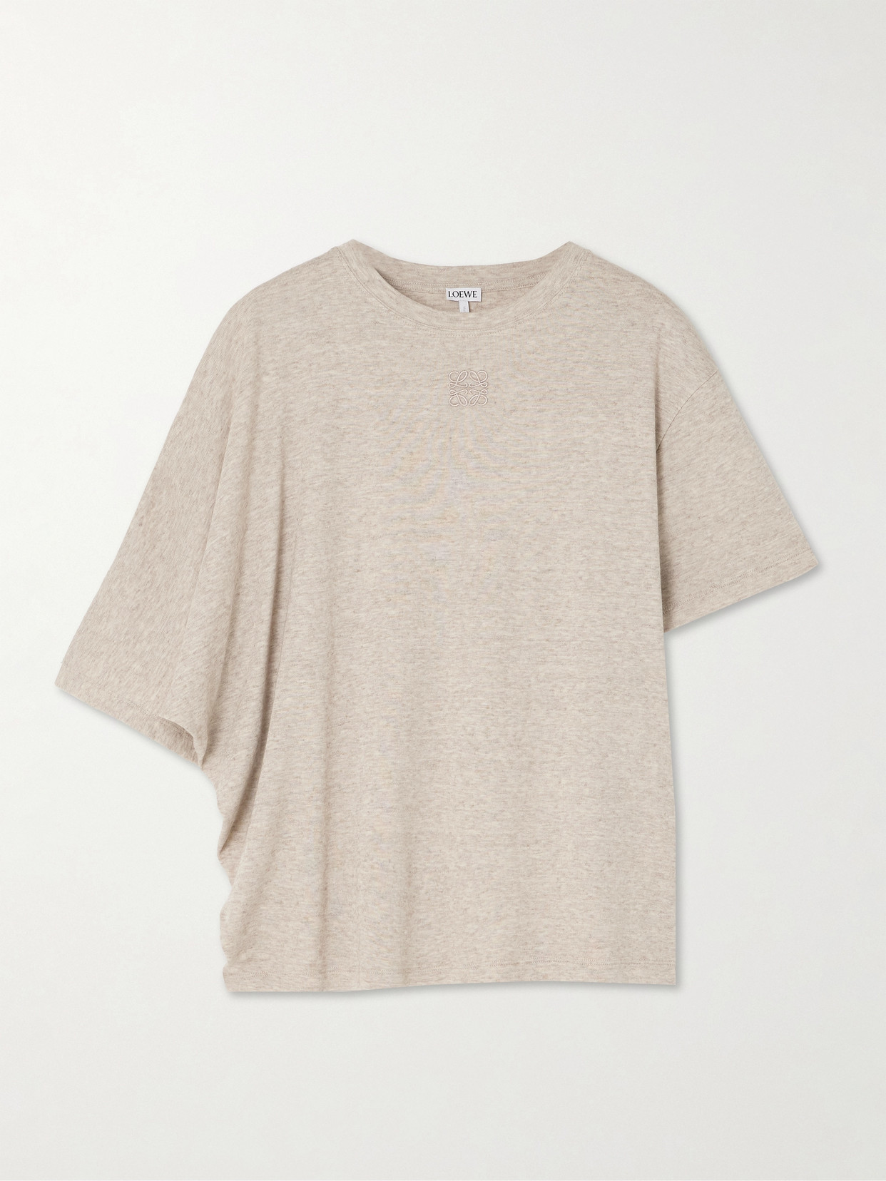 Loewe Embroidered Draped Cotton And Wool-blend Jersey T-shirt In Neutrals
