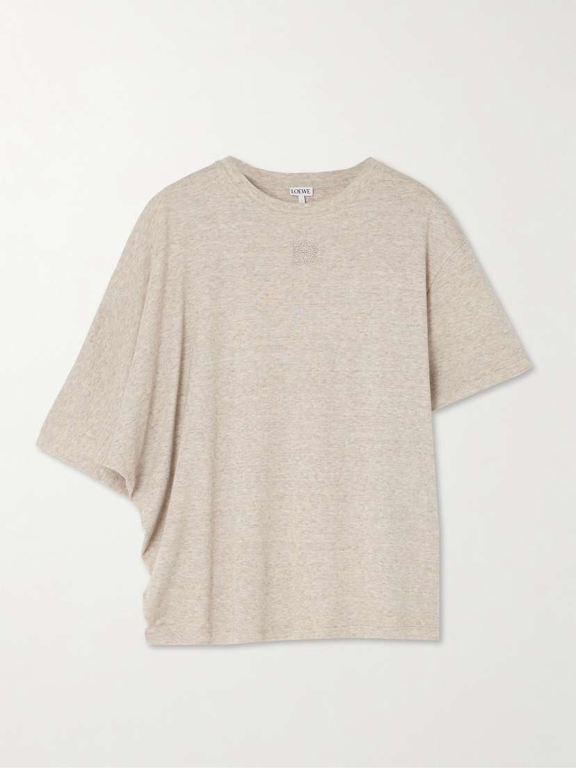 Loewe Embroidered Draped Cotton And Wool-blend Jersey T-shirt