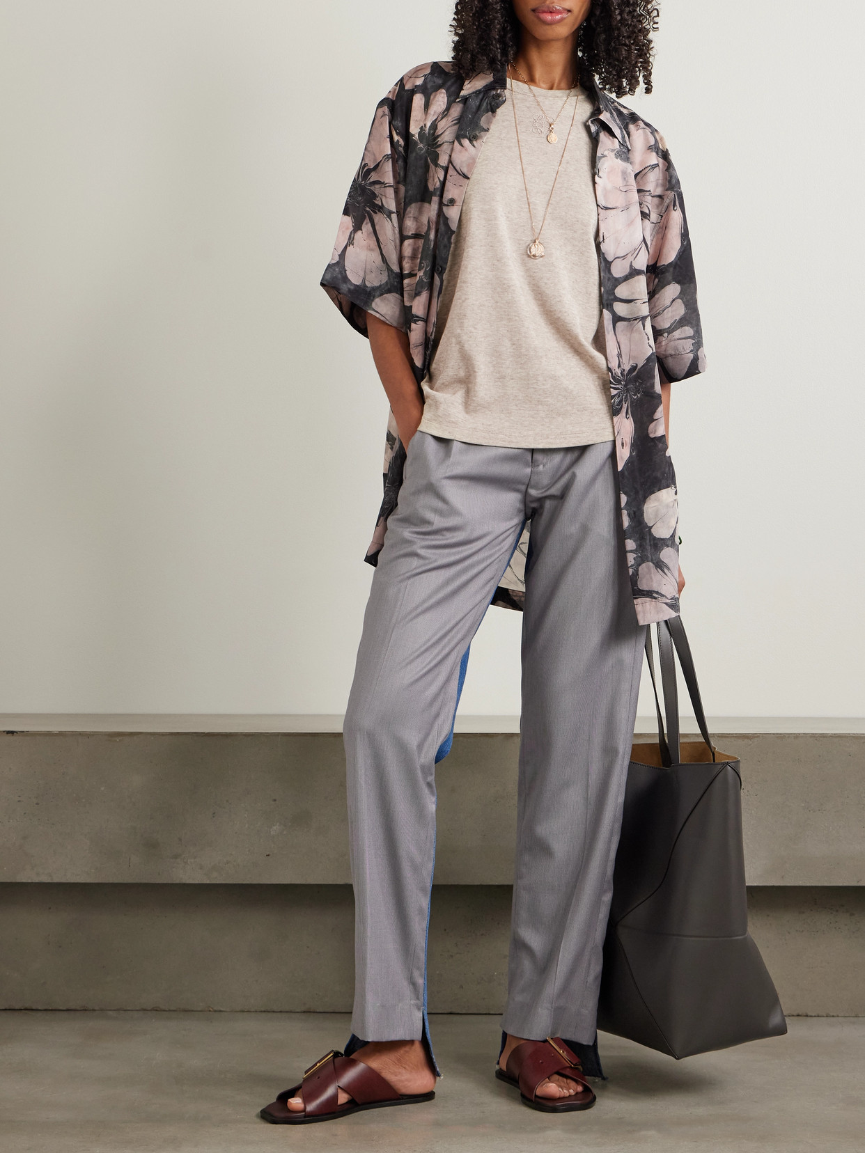 Loewe Embroidered Draped Cotton And Wool-blend Jersey T-shirt In Neutrals