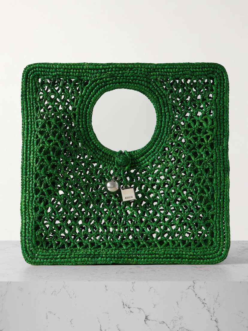 Jacquemus Carre Spiaggia Embellished Woven Raffia Tote