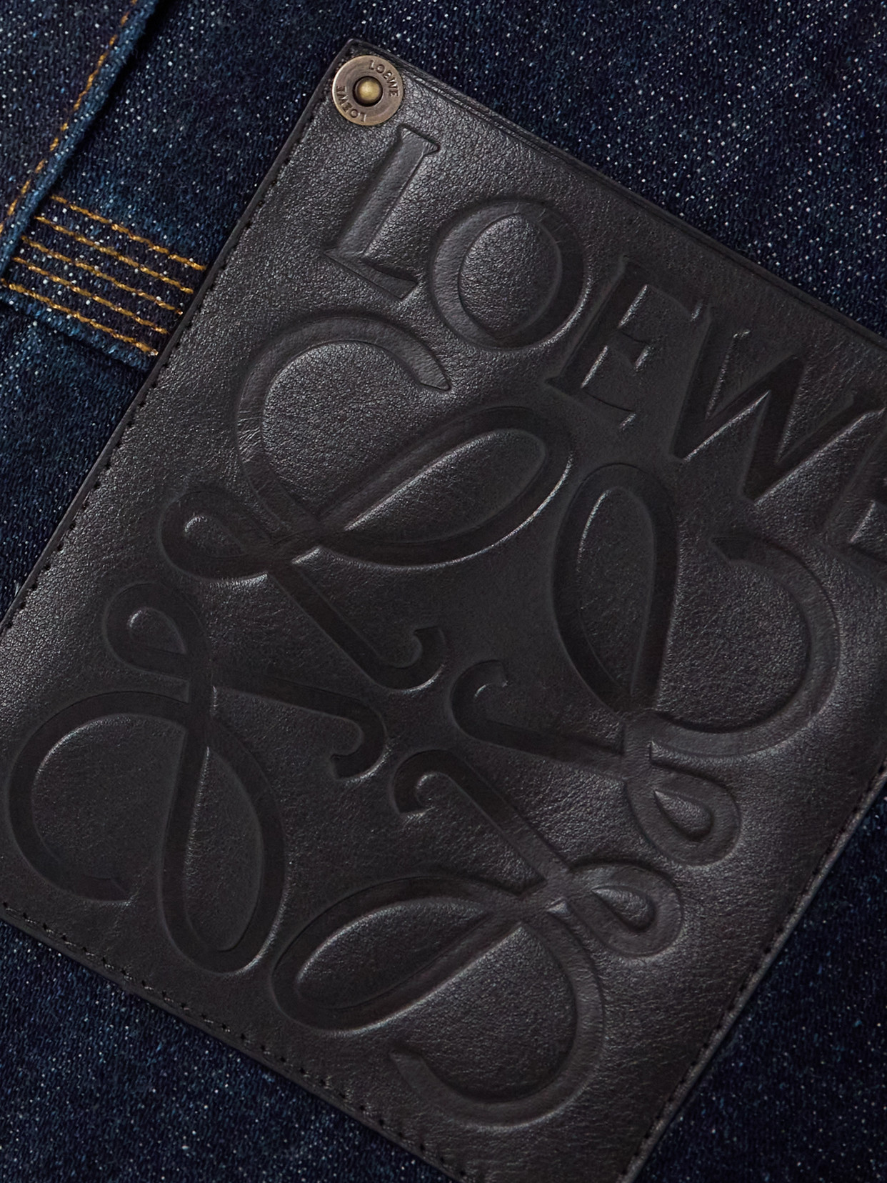 LOEWE LEATHER-TRIMMED DENIM JACKET