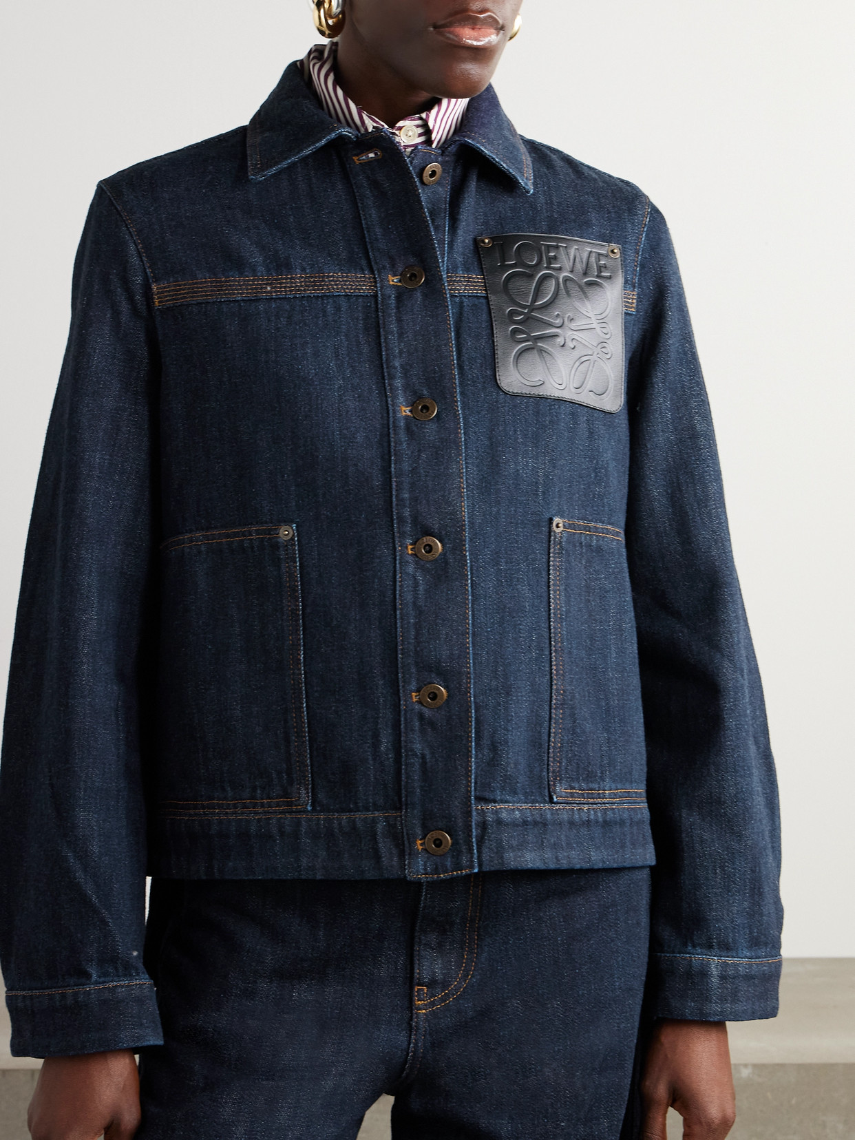 LOEWE LEATHER-TRIMMED DENIM JACKET